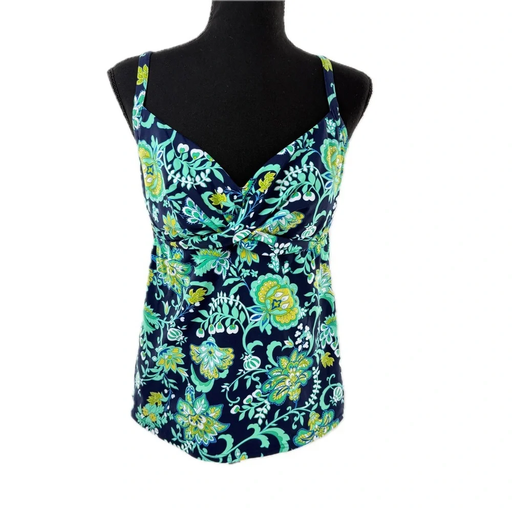 Lands' End Paisley Floral Twist Front Underwire Tankini Swim Top Navy Size 10 - Picture 15 of 15